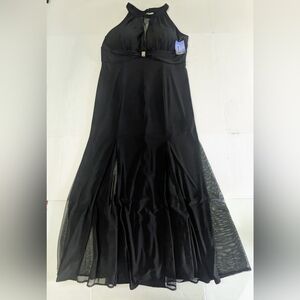 NIGHT WAY Black Mesh Halter Sleeveless Evening Gown Dress 14W NWT